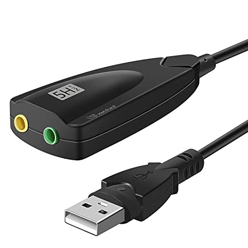 USB Stereo Sound Card, USB 7.1 External Audio Sound Adapter Card 5Hv2 Channel Converter to 3.5mm Headphone Microphone Jack for Mac, PC, Windows.