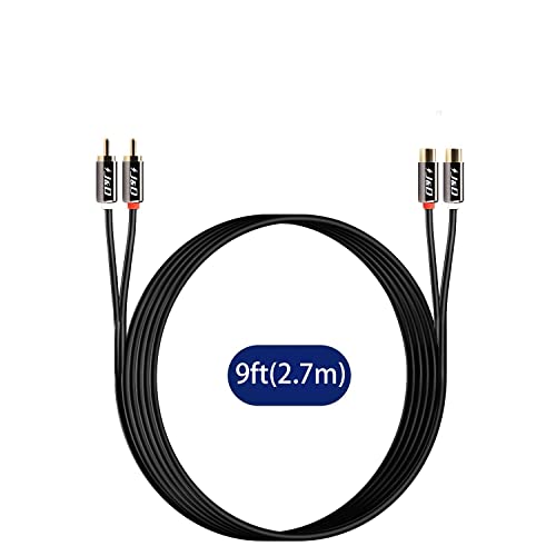 J&D 2 RCA Extension Cable, RCA Cable, Gold Plated Copper Shell Heavy Duty 2 RCA Male to Female Stereo Audio Extension Cable, 9 Feet - size: 9 Feet