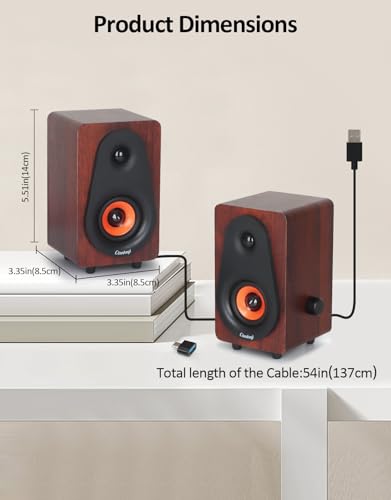 PC Speakers 12W, Wooden Computer Speakers USB Powered with Dual Diaphragm, High-Fidelity Stereo Sound for Desktop Laptop Monitor Tablet, Built-in Audio Output Jack (Brown) - color: Brown