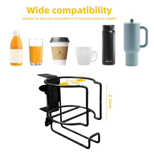 2 in 1 Desk Cup Holder with Headphone Hanger, Mug Hooks | Anti-Spill Clip-On Cup Holder Clamp for Office,Home,Gaming Desk&Lawn Chair - size: 2IN1