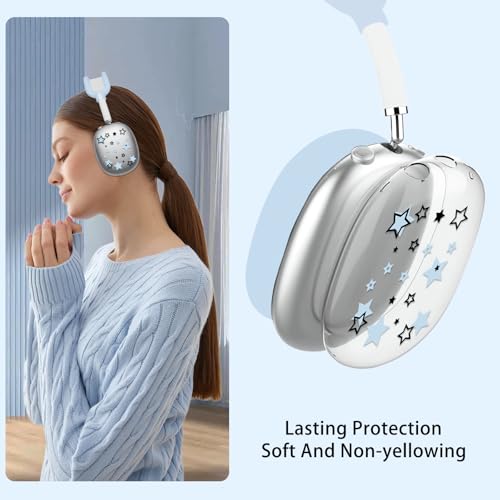 Silicone Case for AirPods Max Headphones, Clear Star Soft TPU Ear Cups Cover/Ear Pad Cover/Headband Protection for Apple AirPods Max USB-C/Lightning (2024/2020) (Blue) - color: Blue