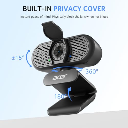 Acer A640 4K Webcam for PC with Sony Sensor PDAF Autofocus AI Noise Canceling Mic 2K 1080P/60fps USB A to C Adapter Computer Camera for Gaming Streaming Meetings Switch 2 Camera Teams Zoom Facetime - color: Deep Black