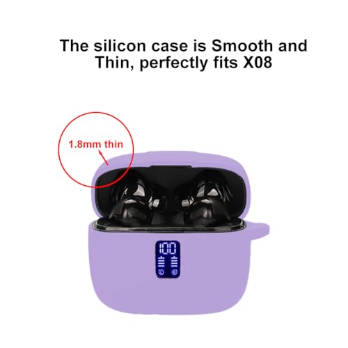 Silicon Case Cover Compatible with TAGRY X08 and ZIUTY A1 Wireless Earbuds, Protective Case with keychain, with Window for LED Display, Purple