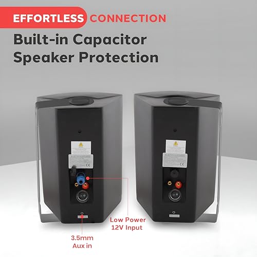 Pyle Waterproof Wall Mount Speaker System - 5.25 Inch Active + Passive Pair Wireless Bluetooth Compatible Indoor/Outdoor Stereo Sound Set with AUX IN - Pyle PDWR52BTBK (Black) - color: Black