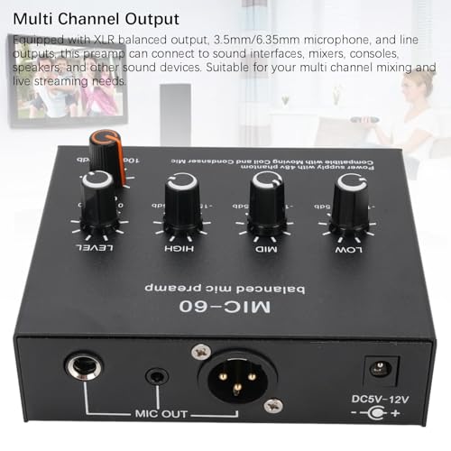 Microphone Preamp Mic Gain Booster 48V Power Supply Mic Pre Amp for Dynamic Condenser XLR 3.5mm 6.35mm Inputs Outputs (with 3.5mm Sound Cable) - size: With 3.5mm Sound Cable