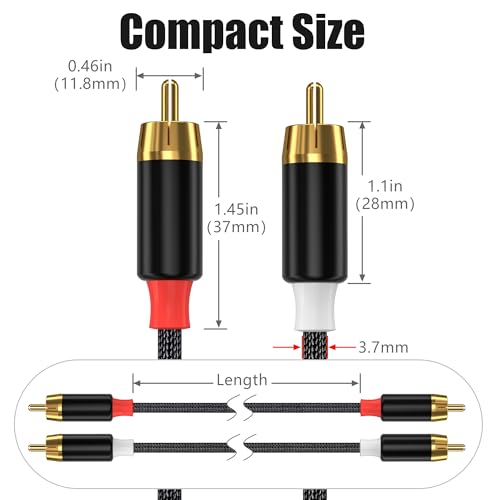 AGVEE 16.5ft RCA Cable, 2 RCA Male Thickened Six Claws Plug - color: Black, size: 16.5ft