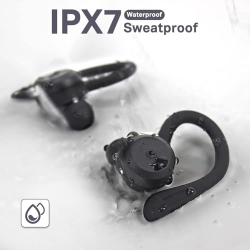 APEKX Bluetooth Headphones True Wireless Earbuds with Charging Case IPX7 Waterproof Stereo Sound Earphones Built-in Mic in-Ear Headsets Deep Bass for Sport Running Black | Secure Sport Ear Buds with Ear Hooks & Charging Case, 40H Playtime Stereo Sound for