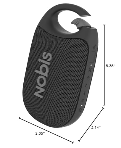 NOBIS Clip Portable Bluetooth Speaker, Up to 24H Playtime, IP68 Waterproof | BT 5.3, HD Sound & Custom EQ Via App, Wireless Stereo Pairing, Built-in Carabiner for Outdoor & Travel - color: Black