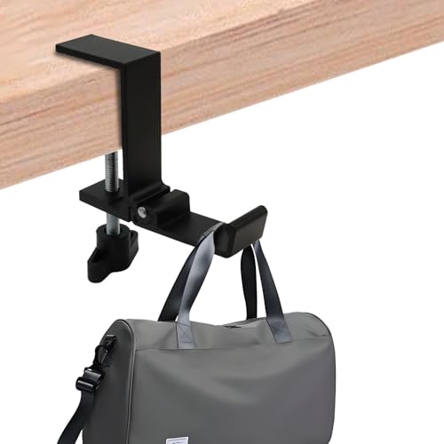 Foldable Aluminum Headphone Hanger, Black | Desk Bag Hook Holder, Headset Stand Hook Mount, Under Desk Clamp Mount, For Gaming, Office & Home Organization