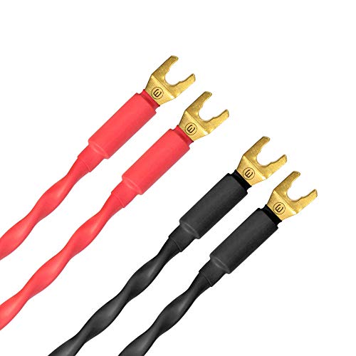 WORLDS BEST CABLES 4 Units - 6 Inch - Canare 4S11 – Audiophile Grade - 11AWG - HiFi Speaker Jumper Cable Terminated with Gold Spade Connectors