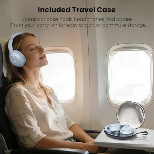 TOZO HT3 Hybrid Noise Cancelling Wireless Headphones, 90H Over Ear Headset | Hi Res Audio, AI Voice Assistant, Dual Device Connection, 32 Custom EQs, Built In 5 Mics, ANC, Foldable with Case - color: Blue