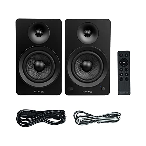 Fluance Ai61 Powered 2-Way 2.0 Stereo Bookshelf Speakers with 6.5" Drivers, 120W Amplifier for Turntable, TV, PC and Bluetooth 5 Wireless Music Streaming - RCA, Optical, USB & Sub Out (Black Ash) - color: Black Ash, size: Without Stand