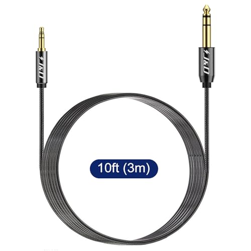 J&D 3.5mm to 6.35mm Stereo Audio Cable, Gold Plated 3.5mm 1/8 inch Male TRS to 6.35mm 1/4 inch Male TRS Copper Shell Cable, Nylon Braid for Smartphone, Amplifiers, 10 Feet - size: 10 ft