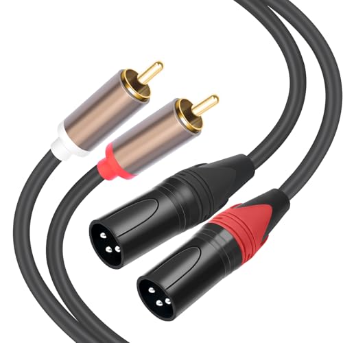 RCA to XLR HiFi Audio Cable 10 Feet, 2 RCA Male to 2 XLR Male, Black with Red/Black Tail, 4N OFC Wire and Gold-Plated Conductors for Amplifier, Mixer, Microphone - size: 10FT, style: 2 RCA Male to 2 XLR Male