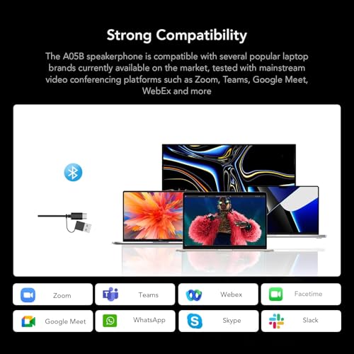 NUROUM A05B(2nd Gen) Bluetooth Conference Speaker and Microphone, Portable Wireless Speakerphone with Noise Canceling Mic, 16ft Voice Picked Up Computer Speakers for Desktop PC/Laptop/Business Trips