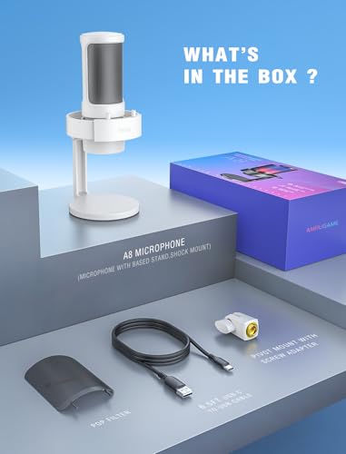 FIFINE A8 White USB Gaming Condenser Microphone with Tap Mute for Streaming - size: A8W-Desktop