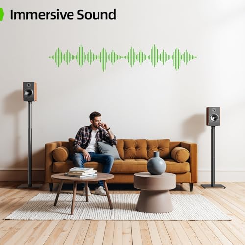 USX MOUNT Bookshelf Speaker Stands Pair, Height Adjustable Extends 32-42 inch for Rear Surround Sound Speakers, Floor Satellite Speaker Stands for Vizio Bose Sony JBL Klipsch Polk, Max Load 11 lbs - size: 32" to 42"