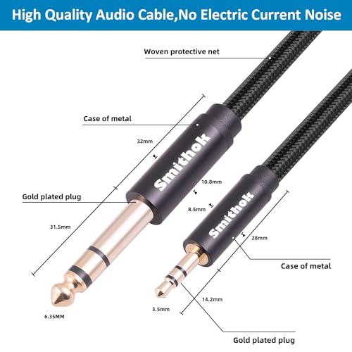 Smithok 2pack 1/8 to 1/4 Stereo Audio Cable,6.35mm 1/4" Male to 3.5mm 1/8" Male TRS Bidirectional Stereo Audio Cable for Guitar, Laptop, Home Theater Devices, Speaker and Amplifiers 10Ft(3m) - size: 2pack 10ft