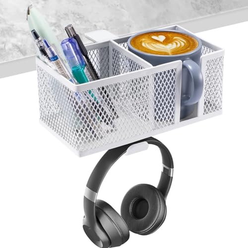 Multifunctional Clamp On Cup Holder Headsets Hanger Organizers for Drinks Phones Headphones Bags with AntiSpill Design - color: White