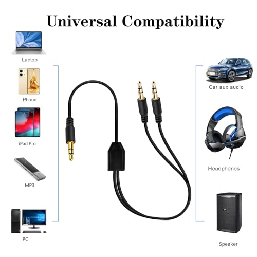 DC3.5mm Headset Splitter Audio Extension Cable,3.5mm to Dual Headphone Cord | 1 to 2 Way 1/8" TRS male to 2 male Stereo Jack Adapter for Smartphone,Computer,Mp3,Earphone,Speakers (1meter) (2 Way) - style: 2 Way