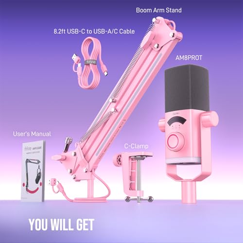 FIFINE AM8PROTP XLR/USB Gaming Microphone Kit, Dynamic RGB Streaming Mic - color: Pink