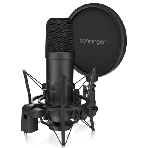 Behringer TM1, Complete Recording Package with Large Diaphragm Condenser Microphone | Includes shock mount, pop shield, 20' XLR cable and dust cover for recording, protection and storage