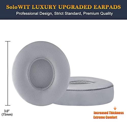 SoloWIT Earpads Cushions Replacement for Beats Solo 2 & Solo 3 Wireless On-Ear Headphones, Solo2 Solo3 Ear Pads with Soft Protein Leather, Added Thickness - Grey - color: Grey