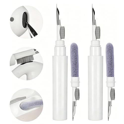 2-Pack Cleaning Brush Pen Set for Earbuds and Phones, Plastic Compact Cleaner Tool with Metal Tip (White) - color: White