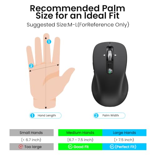 CITLLA Wireless Bluetooth Mouse (USB + BT1 + BT2), Full Size, 4-Way Scrolling, Multi-Device Silent Mouse for Computer, Laptop, iPad, MacBook (Black) - color: Black