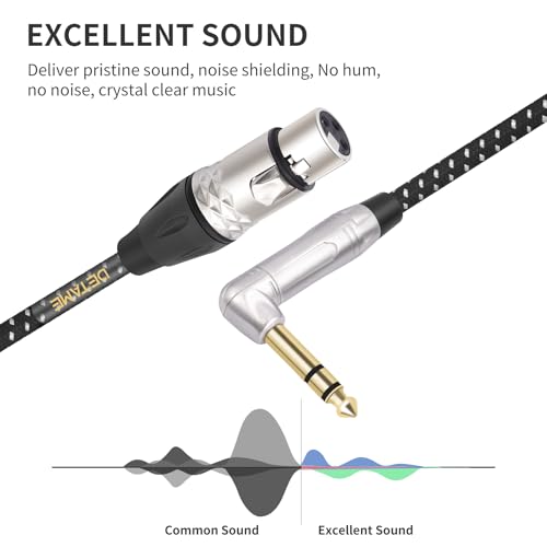 6Feet Balanced XLR Female to Right Angle 1/4 TRS Mixer Cable,Right Angle 6.35mm to 3pin XLR Female Audio Cable for Microphone Mixer Amplifier - size: 6Feet