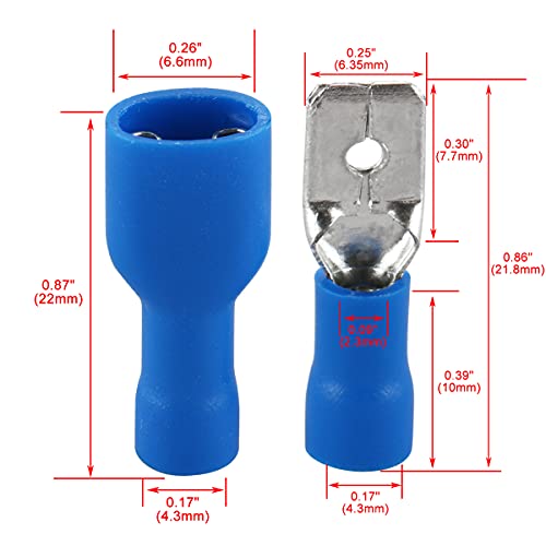 BAOMAIN 1/4" Fully Insulated Male and Female Spade Kit 16-14 AWG 200-Pack - size: Fully Insulated Female and Male