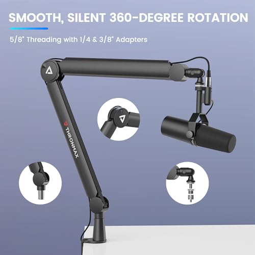 Boom Arm Stand THRONMAX S8 Mic Stand for Game Streaming and Broadcasting/Sturdy and Universal Mic Arm with 1/4โ๏ผ3/8" to 5/8" Adapter๏ผAll-Metal and Fully Adjustable Mic Arm