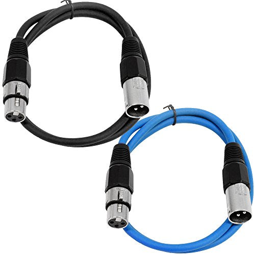 Seismic Audio - 2 Pack of 2 Foot XLR Male to XLR Female Patch Cables - Balanced - 2 Foot Patch Cord - Black and Blue - color: Black and Blue