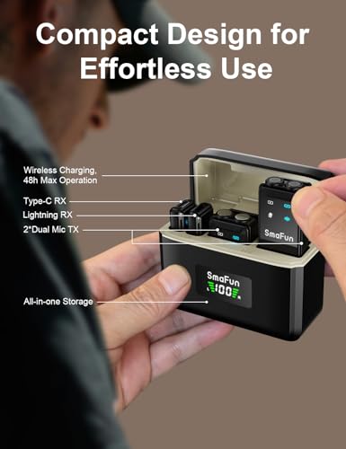 Wireless Microphone for iPhone Android, SmaFun TwinCast S2 Lavalier Microphone, 2 Mics 2 Receivers with Lightning USB-C, Noise Cancelling Clip On Mic, 48H Charging Case, 328FT for Video TikTok YouTube - size: 2TX2RX with ChargingCase