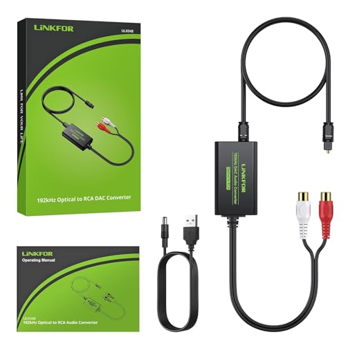 LiNKFOR 192kHz DAC Converter Digital to Analog Converter Digital Optical SPDIF Toslink to Analog Stereo Audio RCA L/R Audio Adapter with Optical Cable for HDTV Blu Ray DVD Amps (RCA Female) - style: RCA Female