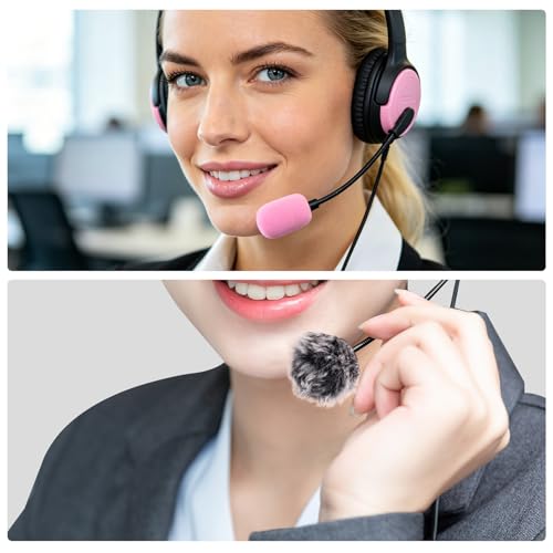 PAGOW 6Pcs Mini Foam Microphone Windscreens&Furry Cover, Mic Headset Cover | Black Pink High Density Lapel Microphone Windscreen for Lavalier Microphones Noise Reduction (4pcs Foam + 2pcs Furry) - color: Black,Pink,Foam(4pcs),Furry(2pcs)