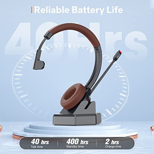 Wireless Headset with Microphone Noise Canceling for Laptop PC Computer | Bluetooth Headphone, Call Center Office, Single Ear, Built-in Bluetooth Dongle, Work with UC Softphones Ms Teams, Zoom, Webex - style: Mono