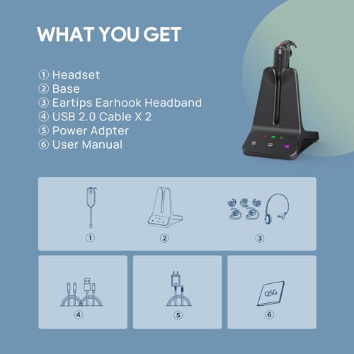 Yealink WH63 E2 Wireless DECT Headset, Single Ear Office Headset for Work | Teams Certified,Convertible 3 Wearing Styles,Connects to Desk Phone & Computer, Noise Canceling Mic, 607Ft Wireless Range - color: Teams