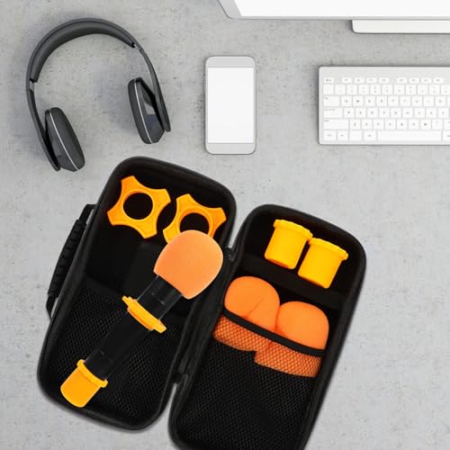 Toddmomy Portable Microphone Storage Case with Zipper for Two Mics, Large-capacity Black Carrying Pouch with Orange Non-slip Foam Covers and Shockproof Tail Protection, Travel Microphone
