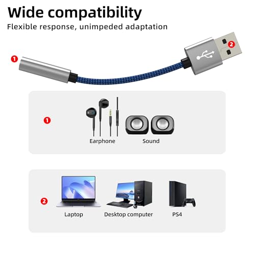 USB to 3.5mm Jack Audio Adapter Aux Headphone Interface Male Plug PC Sound External Phone Car Microphone Computer Splitter Headset Input Adaptor Port for iPhone Cable Compatible for Samsung