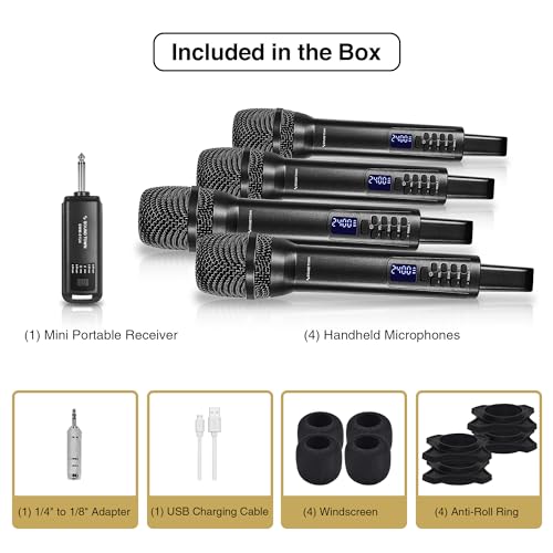 Sound Town 2.4GHz Rechargeable Wireless Microphone System with 4 x Handheld Mic, 1/4" Mini Portable Receiver, Built-in EQ, Effects for Karaoke, Events, Church, Meetings (SWM-01U4) - size: 2.4GHz with 4 Handheld Mics