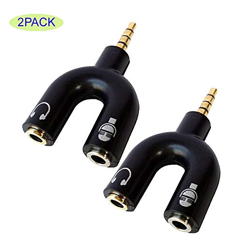 Seadream 2Pack 3.5mm 4 Position to 2X 3 Position 3.5mm M/F Headset Splitter Adapter,Headset Adapter for headsets with Separate Headphone/Microphone Plugs (2Pack Black Adapter)
