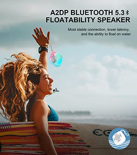 comiso Bluetooth Shower Speaker, IPX7 Waterproof Speaker with Robust Bass | Portable Speaker with LED Light, Floating, Stereo Sound, 2000mAh, Lanyard, Great for Kayak, Travel, Beach, Gift for All Ages - color: Crystal