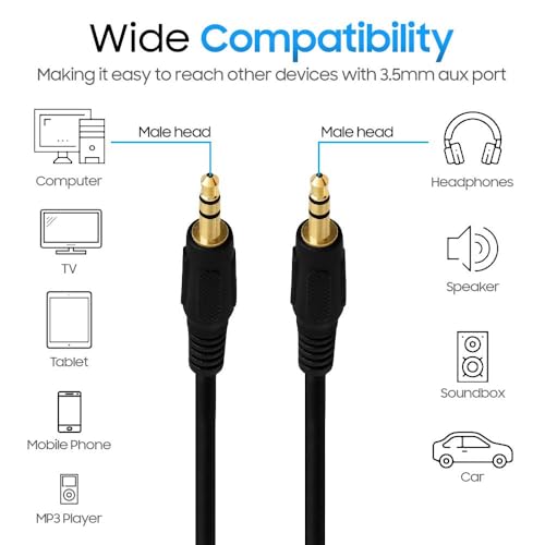 3.5mm Aux 오디오 케이블 스테레오 1.8m(6피트) AUX 케이블 수-수 스피커 케이블 보조 코드 어댑터 자동차, 휴대폰, 헤드폰용 - 블랙