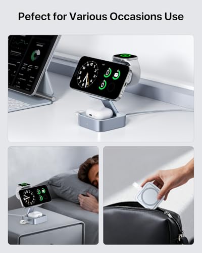 3 in 1 Wireless Charging Station for Apple Devices, Magnetic Foldable Travel Fast Charger Stand Compatible with MagSafe for iPhone Air/17/16/15/14/13/12 Series, Apple Watch & AirPods Pro/4/3/2-Blue - color: Blue