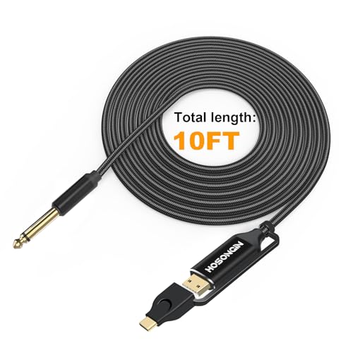 HOSONGIN USB Guitar Cable, Dual USB-C and USB-A Connectors, 16-bit/48kHz High-Fidelity Audio Adapter for Electric Guitar/Bass, Compatible with GarageBand, Audacity, and MacBook, 10 Feet