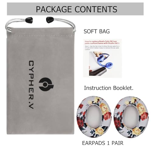 Replacement Ear Cushion Pads Cover Compatible with Beats Studio 2.0 and Studio 3.0 Over Ear Headphones 1 Pair(Floral White) - color: Floral White