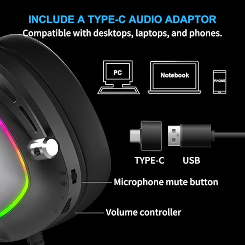 FOXXRAY HAU-50 Gaming Headset, 7.1 Surround Sound with Powerful 50mm Drivers, Detachable Microphone, Soft Earmuffs, Lightweight and Comfortable, USB Wired Headphones for PC, PS4, PS5