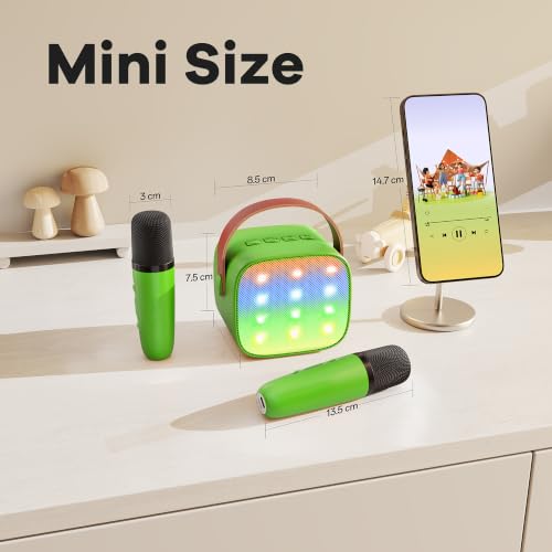 YLL Mini Karaoke Machine for Kids Adults, Portable Bluetooth Speaker with 2 Wireless Microphones, Birthday Gifts Toys for Girls Boys Ages 3, 4, 5, 6, 7, 8, 9,10,11,12+ Years Old Toddler (Green) | Portable Bluetooth Mini Speaker with 2 Wireless Microphones