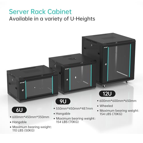 MT-VIKI 12U Server Cabinet Network Rack Vented Enclosure w/Moving Wheel, 0.8mm Thick Steel, 23.6‘’ Deep (600mm), for 19'' IT Equipment, Included 1pcs 12'' Depth Rack Shelf - size: 12U